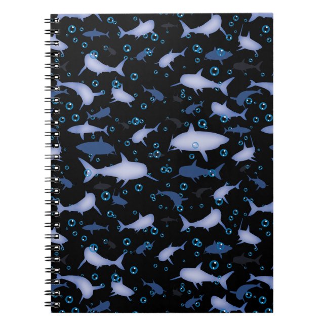 Cuaderno Patrón de silueta de tiburón negro y azul (Frente)
