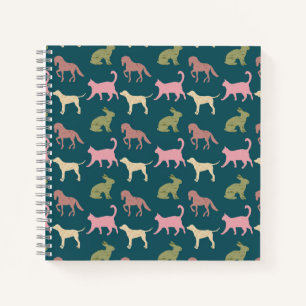 Cuaderno Patrón de siluetas de animales perro gato caballo
