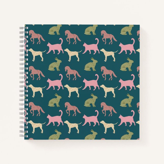 Cuaderno Patrón de siluetas de animales perro gato caballo (Anverso)