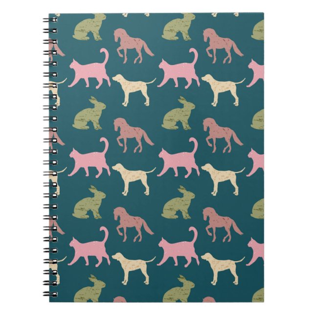 Cuaderno Patrón de siluetas de animales perro gato caballo (Frente)