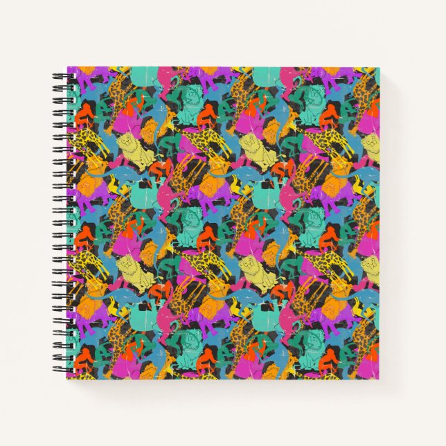 Cuaderno Patrón de siluetas de animales retro (Anverso)