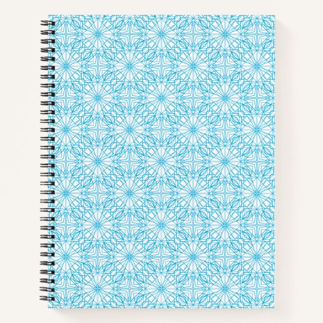 Cuaderno Patrón de simetría geométrica azul blanco luz bril (Anverso)