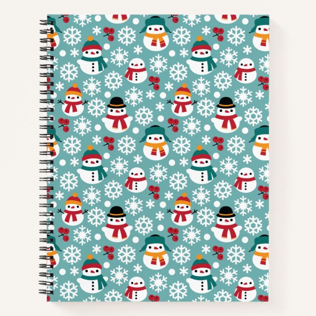Cuaderno Patrón de Snowmans y Snowflakes Seamless (Anverso)