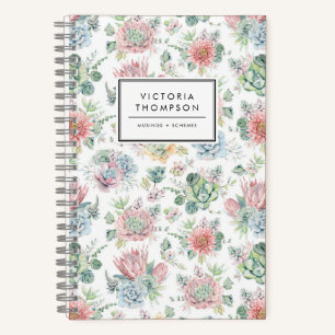 Cuaderno Patrón de suculentos de color de agua botánica Pas