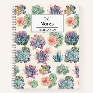 Cuaderno Patrón de suculentos de color de agua pastel perso