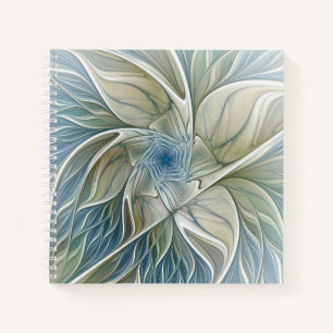 Cuaderno Patrón de sueño floral abstracto azul caqui fracta