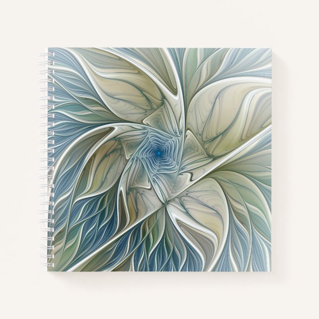 Cuaderno Patrón de sueño floral abstracto azul caqui fracta (Anverso)