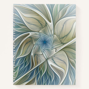 Cuaderno Patrón de sueño floral abstracto azul caqui fracta