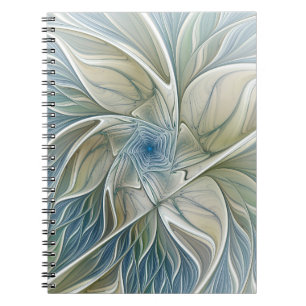 Cuaderno Patrón de sueño floral abstracto azul caqui fracta