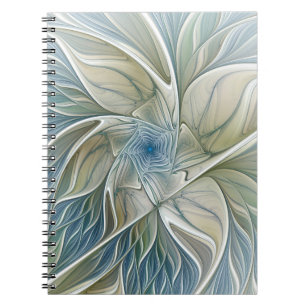 Cuaderno Patrón de sueño floral Resumen Fractal caqui azul