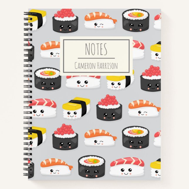 Cuaderno Patrón de suhi kawaii lindo personalizado (Anverso)
