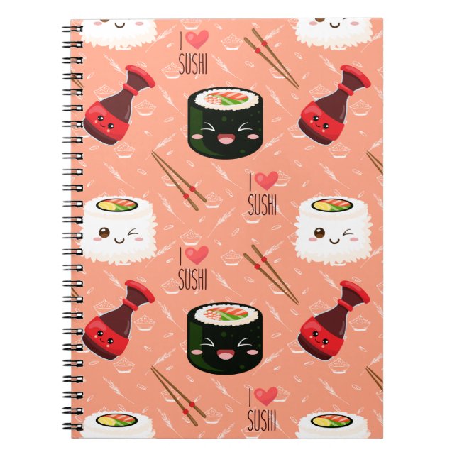Cuaderno Patrón de suhi kawaii rosado (Frente)