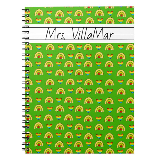 Cuaderno Patrón de suministros escolares con el verde alfab (Frente)