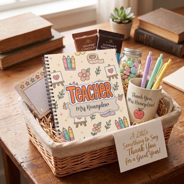 Cuaderno Patrón de suministros escolares de maestros pastel (Subido por el creador)