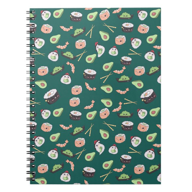 Cuaderno Patrón de sushi verde suave (Frente)