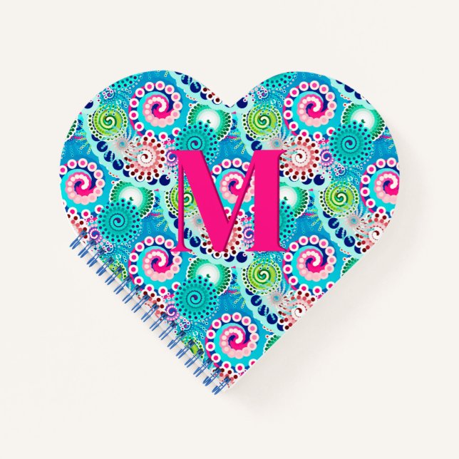 Cuaderno Patrón De Swirl Fractal, Turquesa Rosa Múltiple (Anverso)
