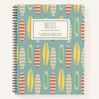Cuaderno Patrón de tabla de surf Hippie Hawaii lindo Azul