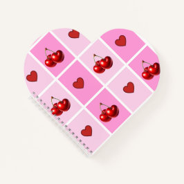 Cuaderno Patrón de tablero de ajedrez con corazón de cereza