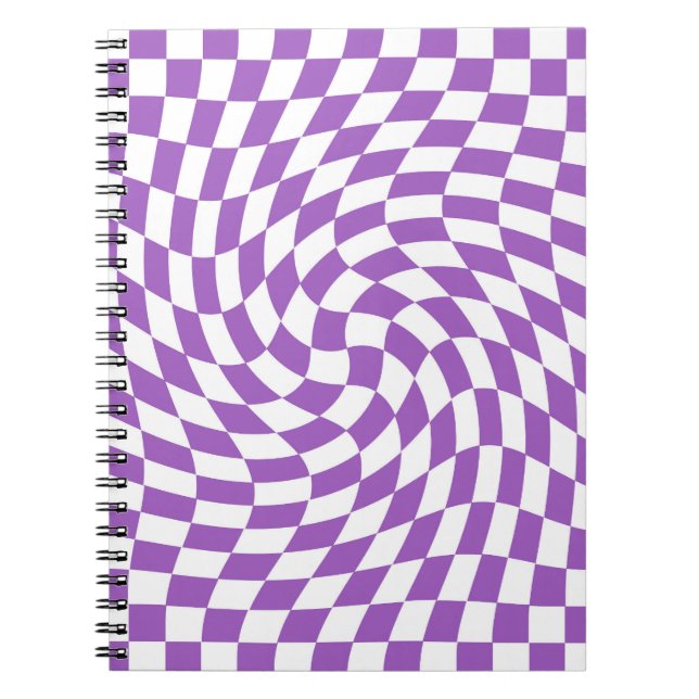 Cuaderno Patrón de tablero de cheques morado y blanco (Frente)