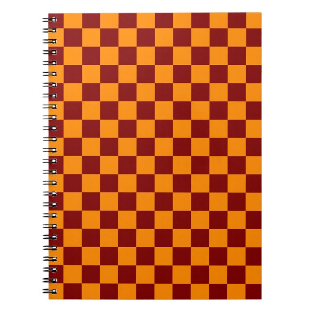 Cuaderno Patrón de tablero de cheques rojo + Naranja (Frente)