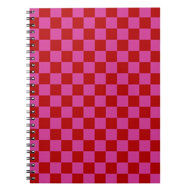 Cuaderno Patrón de tablero de cheques rojo + rosa (Frente)