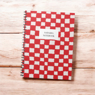 Cuaderno Patrón de tablero de cheques rojo y rosa negrita