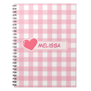 Cuaderno Patrón de tablero de cheques rosa y blanco