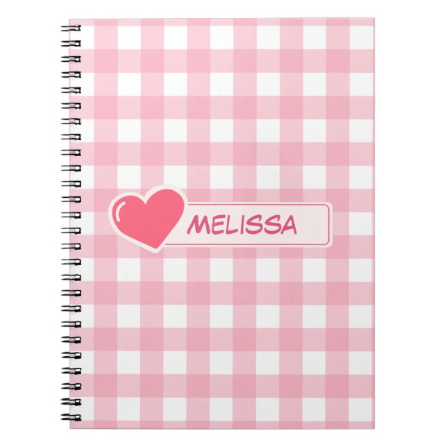 Cuaderno Patrón de tablero de cheques rosa y blanco (Frente)