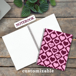 Cuaderno Patrón de tablero de corazón personalizado Rosa Bu
