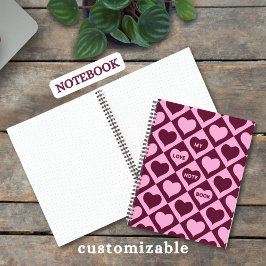 Cuaderno Patrón de tablero de corazón personalizado Rosa Bu