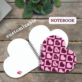 Cuaderno Patrón de tablero de corazón personalizado Rosa Bu