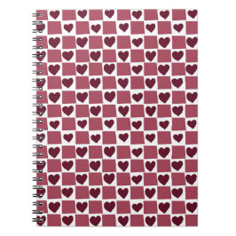 Cuaderno Patrón de tablero de corazones rojos