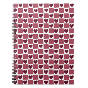 Cuaderno Patrón de tablero de corazones rojos