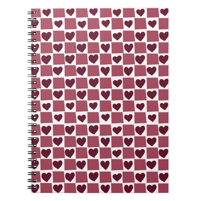 Cuaderno Patrón de tablero de corazones rojos (Frente)