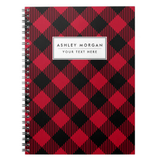 Cuaderno Patrón De Tapado De Búfalo De Comprobación Rojo Y
