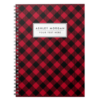 Cuaderno Patrón De Tapado De Búfalo De Comprobación Rojo Y 