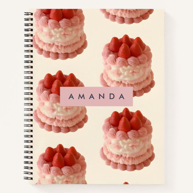 Cuaderno Patrón de tarta de fresa capilar personalizado (Anverso)