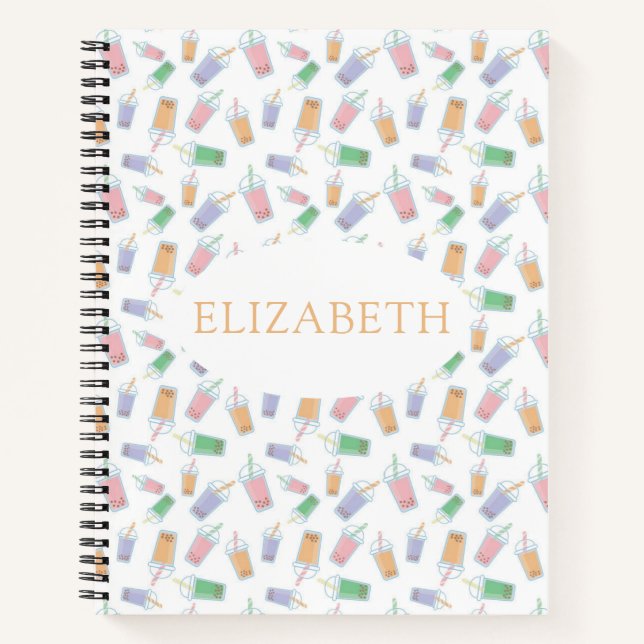 Cuaderno Patrón de té de burbujas personalizado Foto linda  (Anverso)