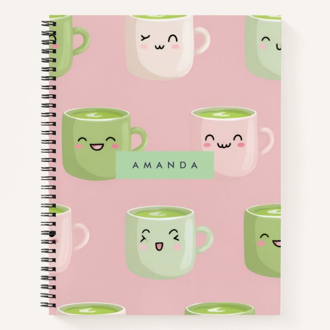 Cuaderno Patrón de té Pastel Kawaii Matcha personalizado (Anverso)