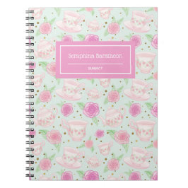 Cuaderno Patrón de té Rosa floral rosa personalizado