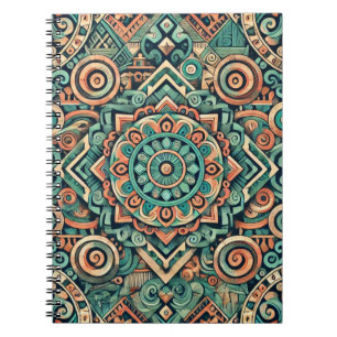 Cuaderno Patrón de terracota y azul teal inspirado en Aztec