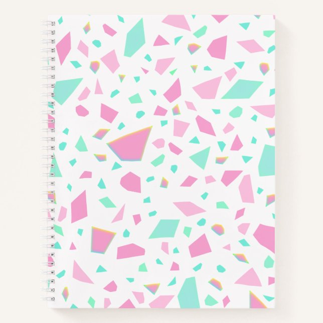 Cuaderno Patrón de Terrazzo Femenino Rosa y Verde (Anverso)