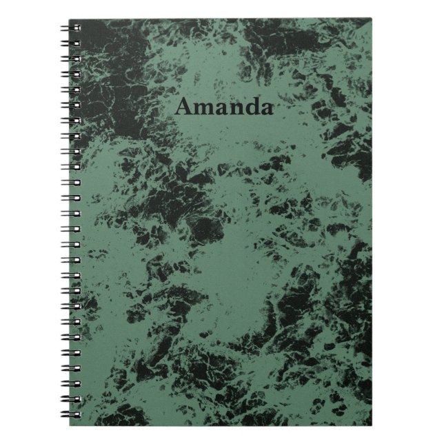 Cuaderno Patrón de textura de mármol en negro y verde (Frente)