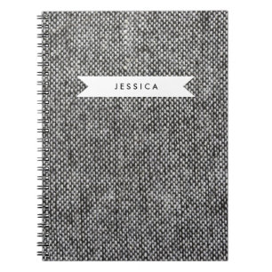 Cuaderno Patrón de textura de tela de tejido gris de carbón