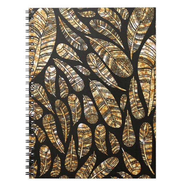 Cuaderno Patrón de textura sin foco de pluma dorada brillan (Frente)