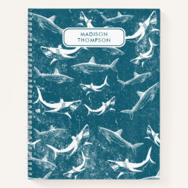 Cuaderno Patrón de Tiburón Azul Angustiado con Nombre Perso