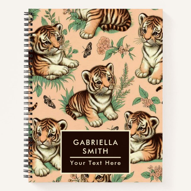 Cuaderno Patrón de tigre de bebé de cosecha blanca (Anverso)