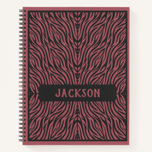 Cuaderno Patrón de tigre en rojo y gris con nombre
