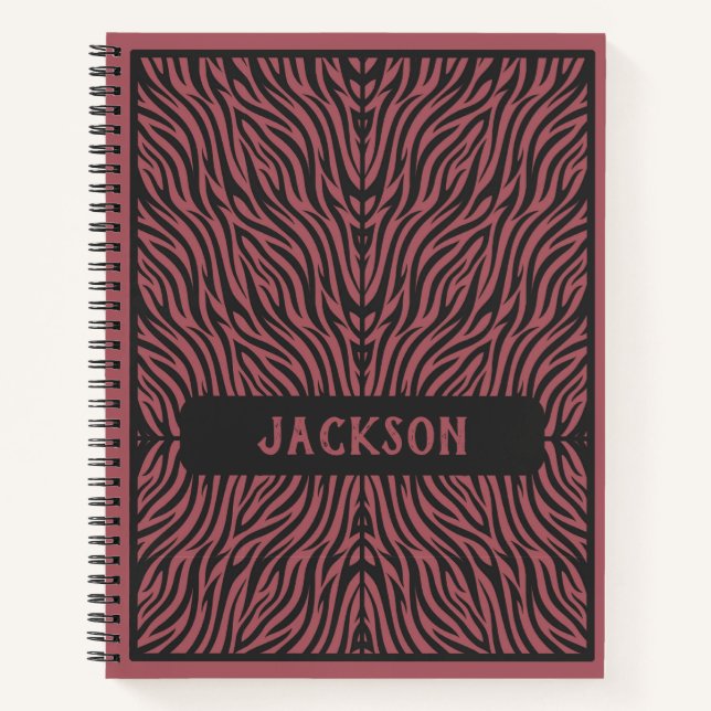 Cuaderno Patrón de tigre en rojo y gris con nombre (Anverso)