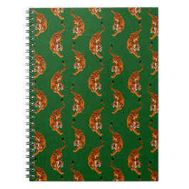 Cuaderno Patrón de tigres con fondo verde